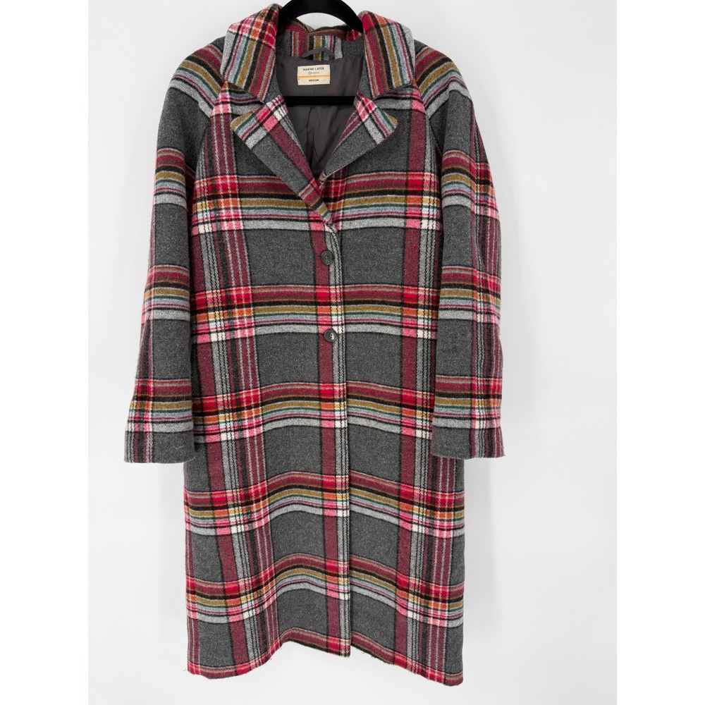 MARINE LAYER ASPEN COAT RAINBOW PLAID MEDIUM HOLIDAY RECYCLED CABINCORE COZY
